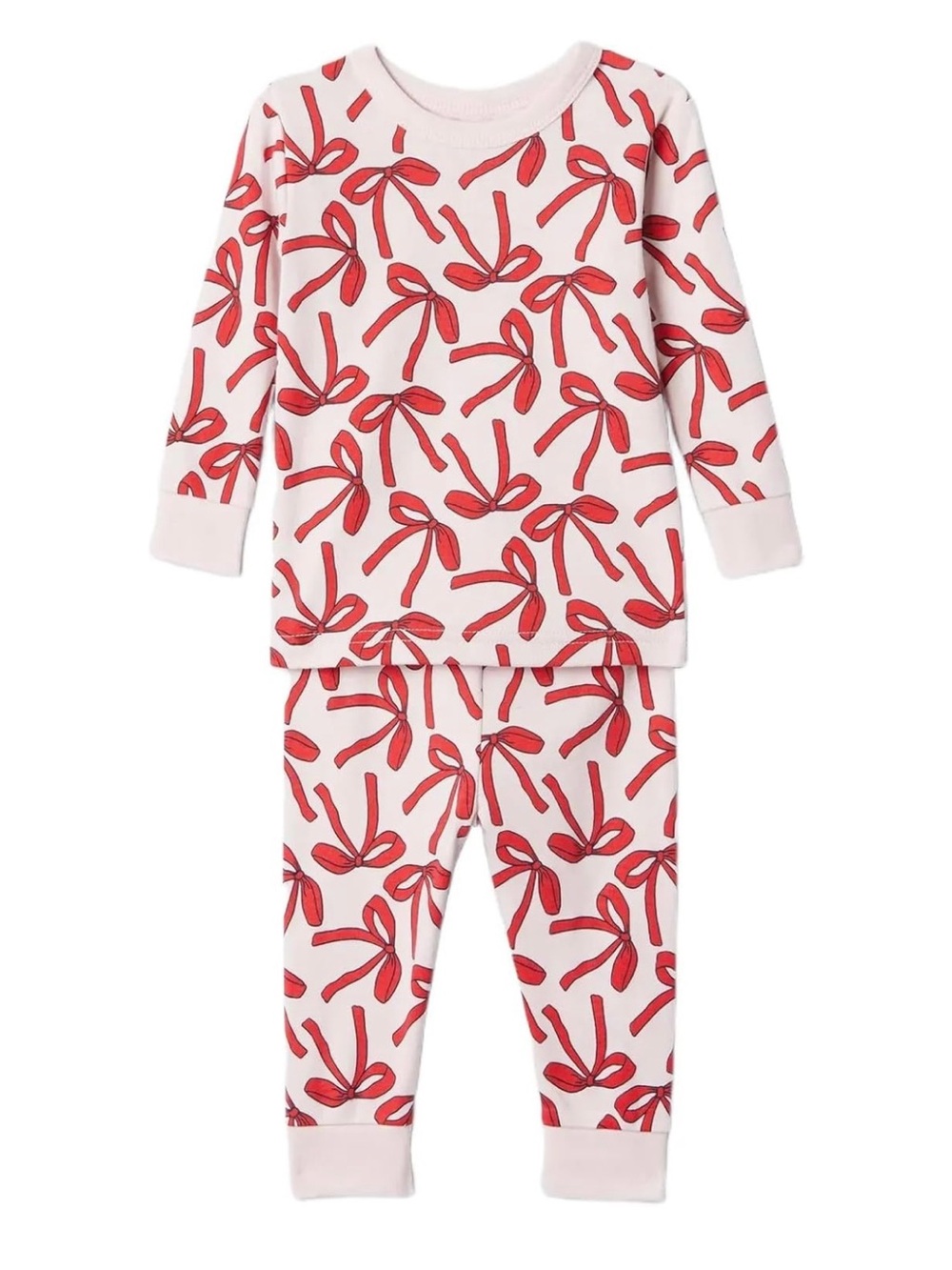 Gap Snug Fit Pajamas Long Sleeve Size 4 Pink Red Bow Print